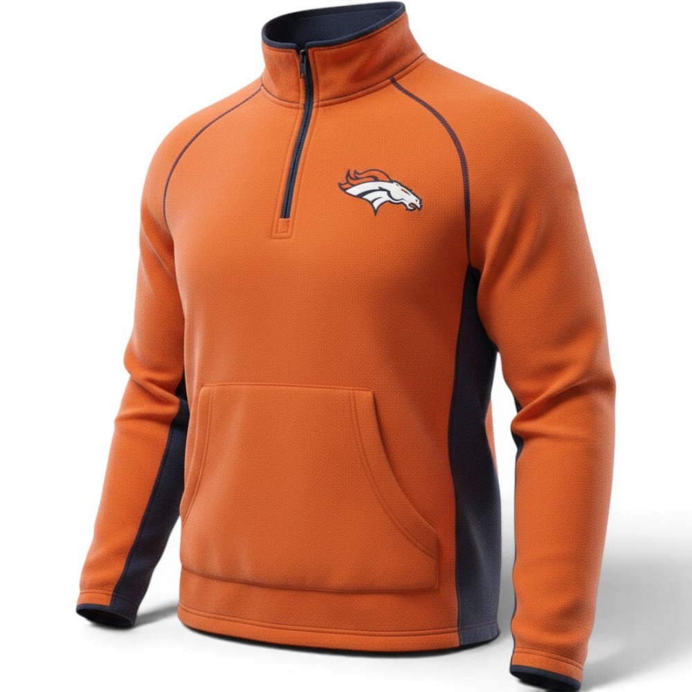 NFL Denver Broncos Youth M 10/12 Orange Fleece Quarter Zip Pullover Sweater